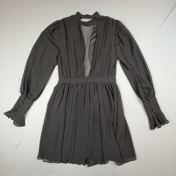 Express Chiffon Mesh Inset Mini Dress Black 0 Long Sleeve High Neck Goth Romance - Picture 2 of 9